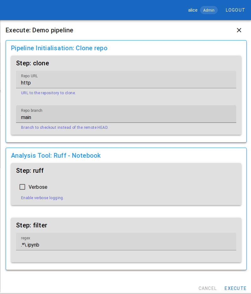 Pipeline Execution Form (cropped)