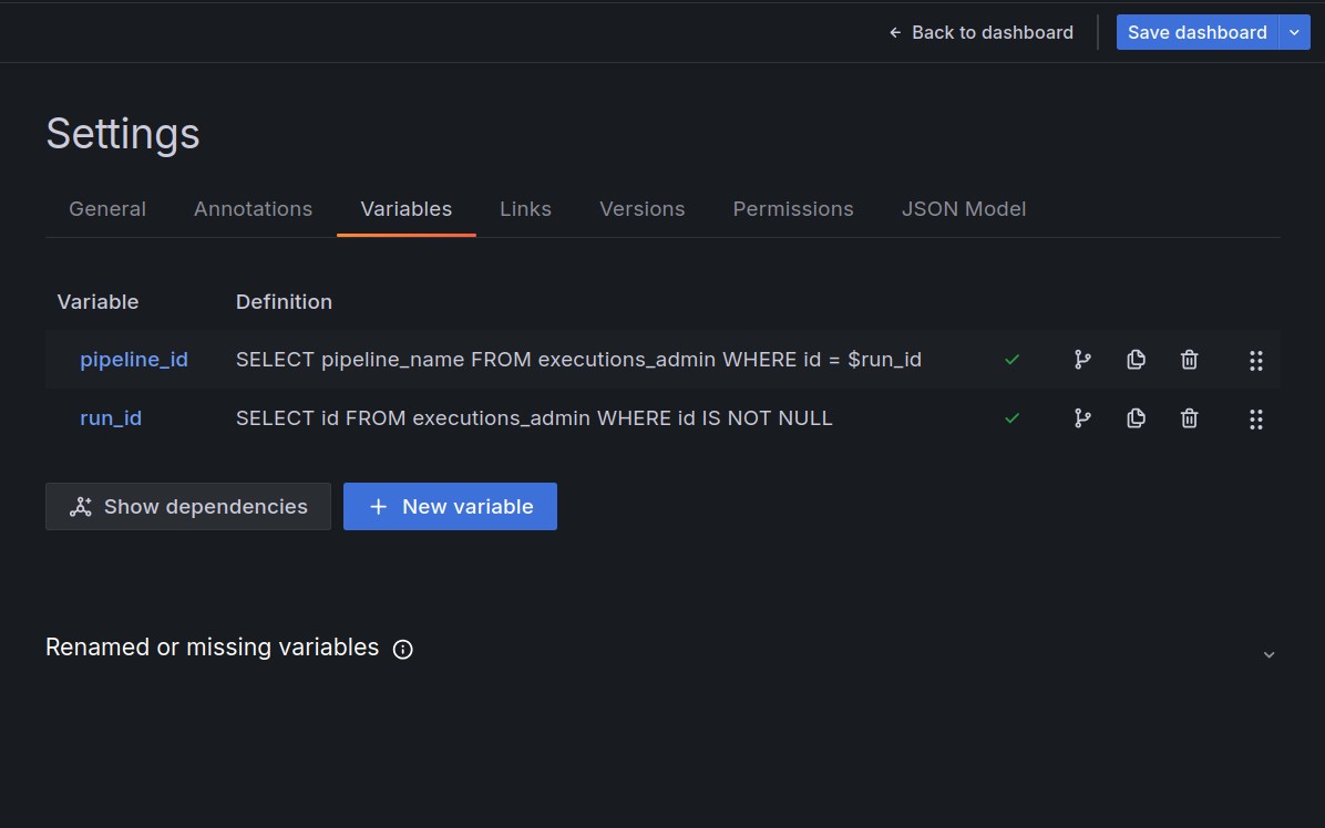 Grafana settings - Variables