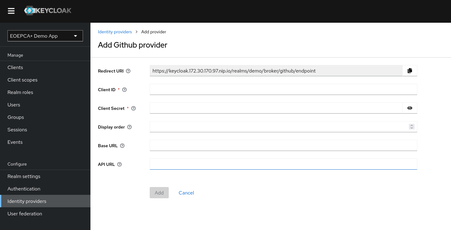 GitHub Add Provider Page