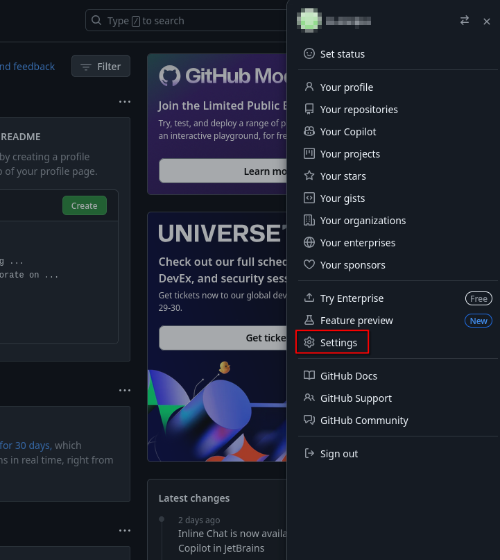 Profile Menu