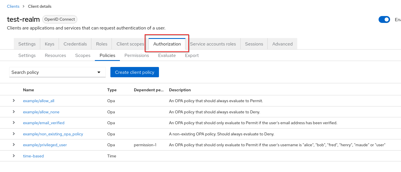 Authorization Tab