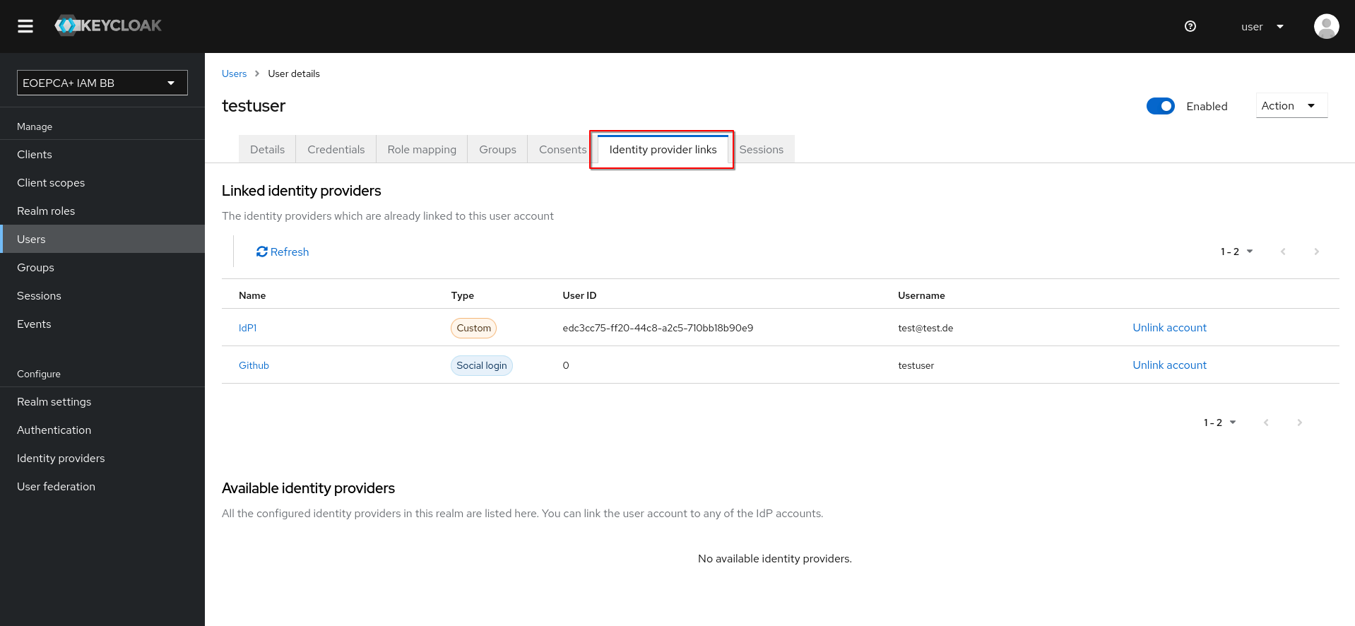 Identity Provider Links