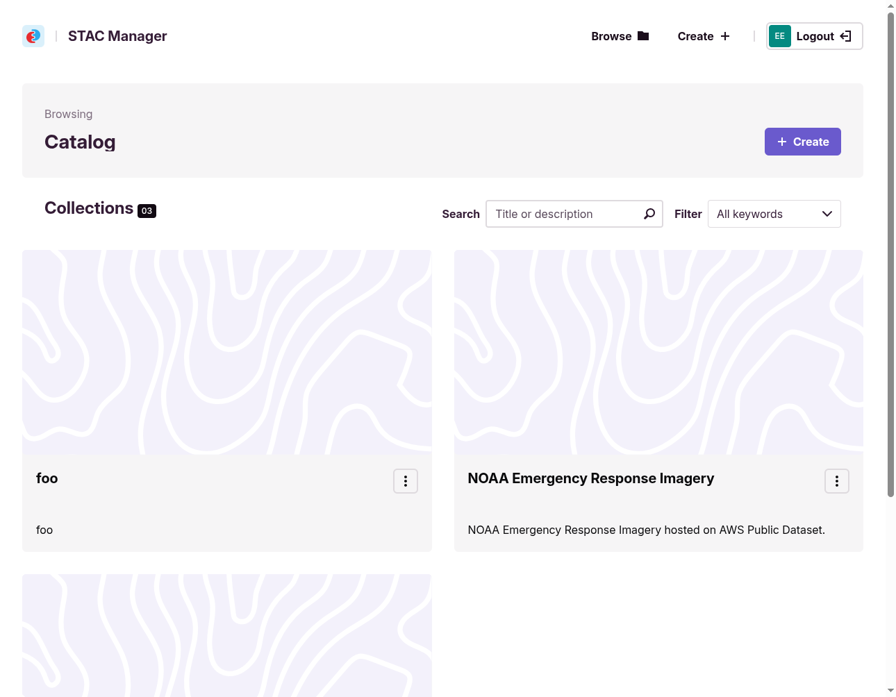 STAC Manager catalogue when signed in