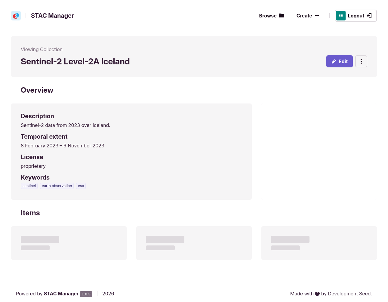 STAC Manager collection overview