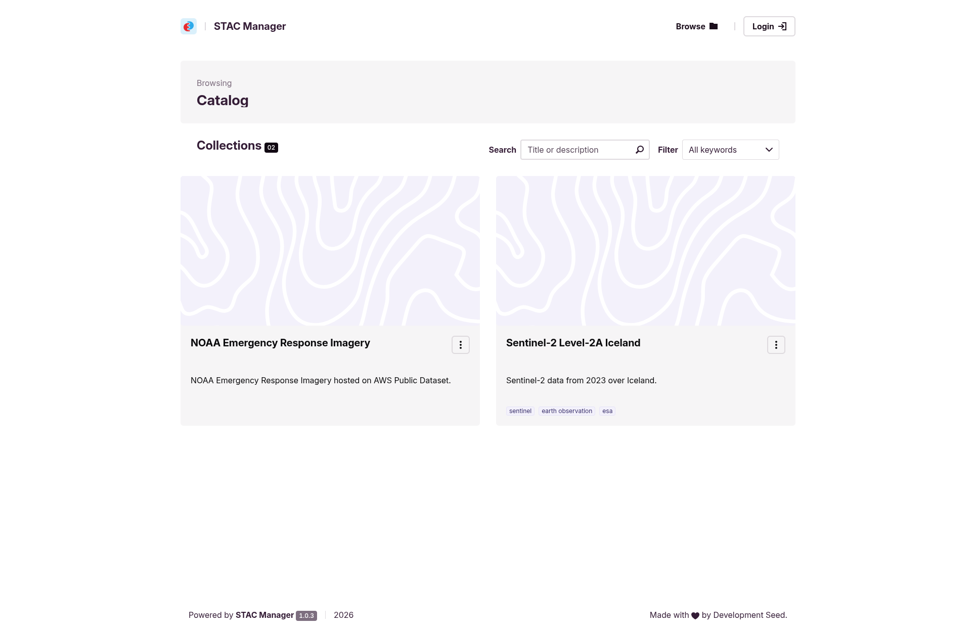 STAC Manager collections listing